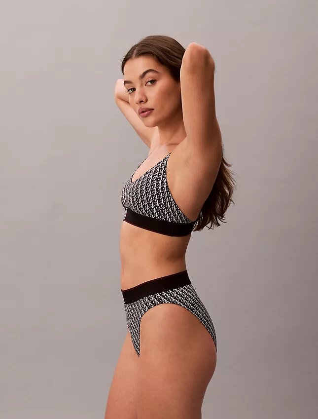 Bikini taille haute extensible en Microfiber à motif Monogram Bikini taille haute extensible en Microfiber à motif Monogram