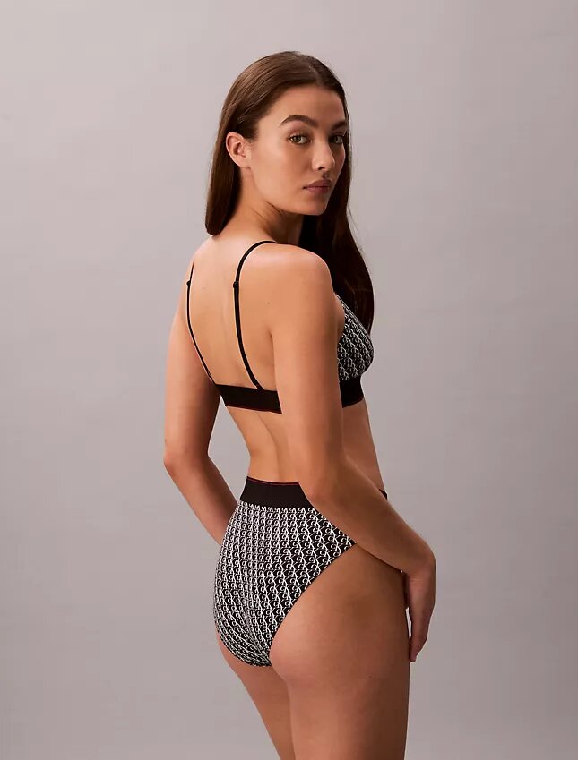 Bikini taille haute extensible en Microfiber à motif Monogram Bikini taille haute extensible en Microfiber à motif Monogram