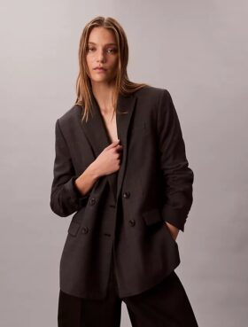 Blazer ample en laine mélangée à motif pied-de-poule