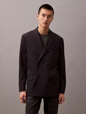 Blazer croisé en gabardine de laine mélangée Blazer croisé en gabardine de laine mélangée