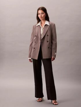 Blazer croisé en gabardine de laine mélangée Blazer croisé en gabardine de laine mélangée