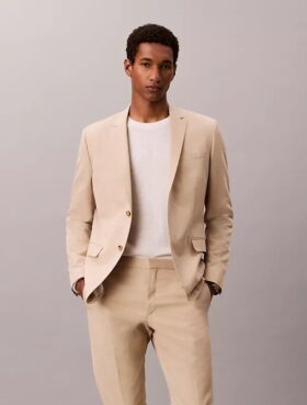 Blazer slim en mélange de lin