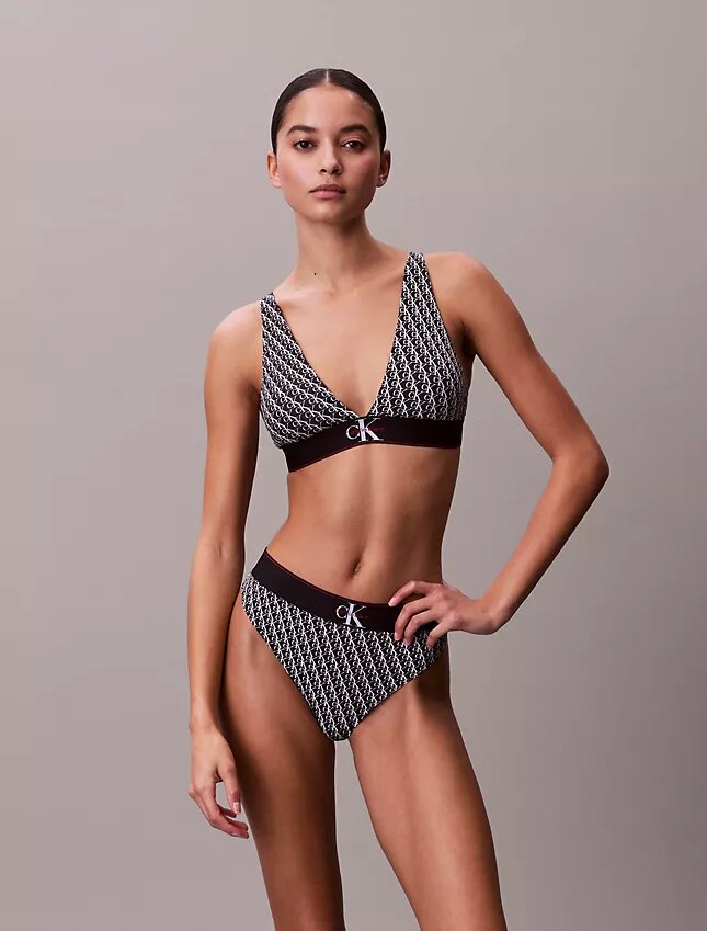 Bralette triangle légèrement doublée en Microfiber extensible avec monogramme graphique Bralette triangle légèrement doublée en Microfiber extensible avec monogramme graphique