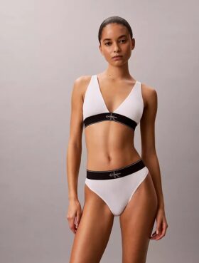 Bralette triangle légèrement doublée en Microfiber extensible avec monogramme graphique Bralette triangle légèrement doublée en Microfiber extensible avec monogramme graphique