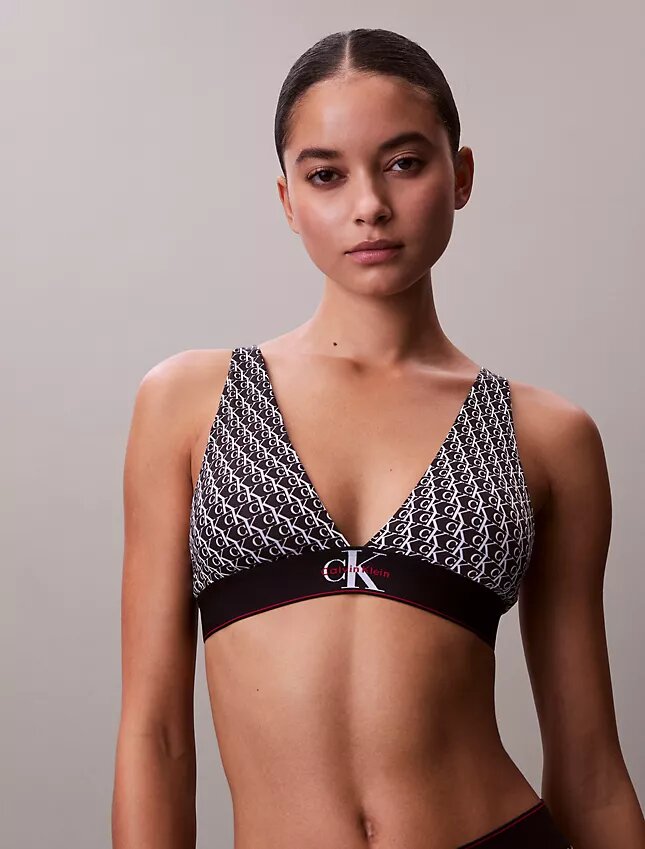 Bralette triangle légèrement doublée en Microfiber extensible avec monogramme graphique Bralette triangle légèrement doublée en Microfiber extensible avec monogramme graphique