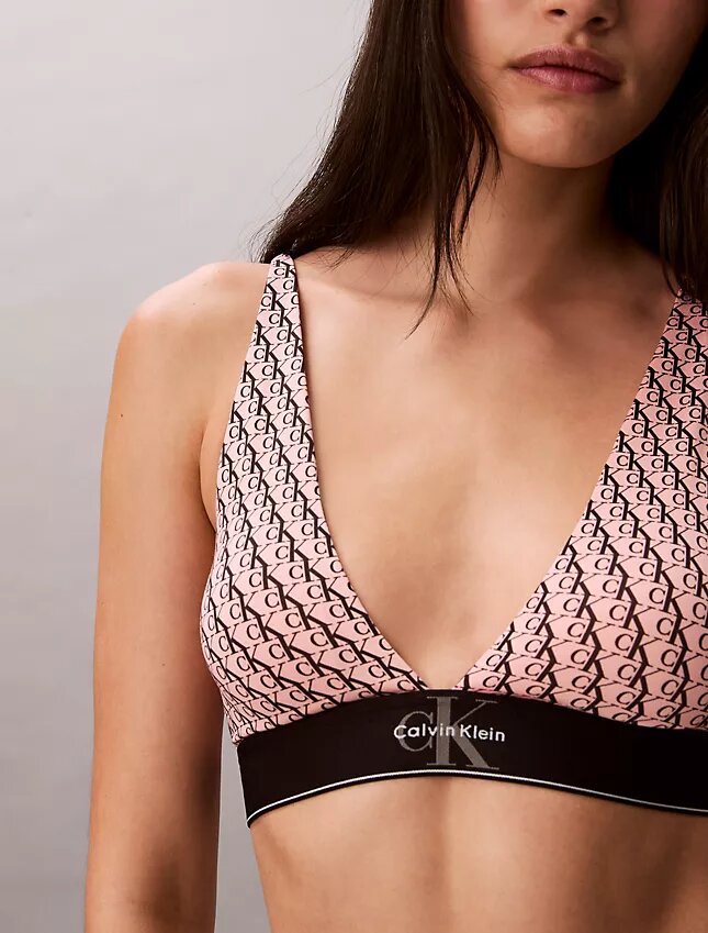 Bralette triangle légèrement doublée en Microfiber extensible avec monogramme graphique Bralette triangle légèrement doublée en Microfiber extensible avec monogramme graphique
