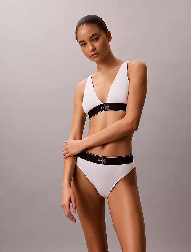 Bralette triangle légèrement doublée en Microfiber extensible avec monogramme graphique Bralette triangle légèrement doublée en Microfiber extensible avec monogramme graphique