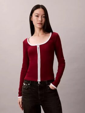 Cardigan côtelé à bordures contrastées