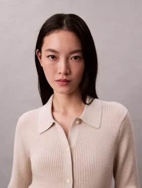 Cardigan côtelé en laine mérinos mélangée à du lurex