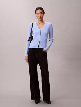 Cardigan en maille côtelée unie et multicolore