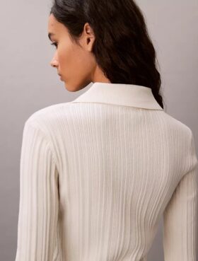 Cardigan polo en coton côtelé lisse
