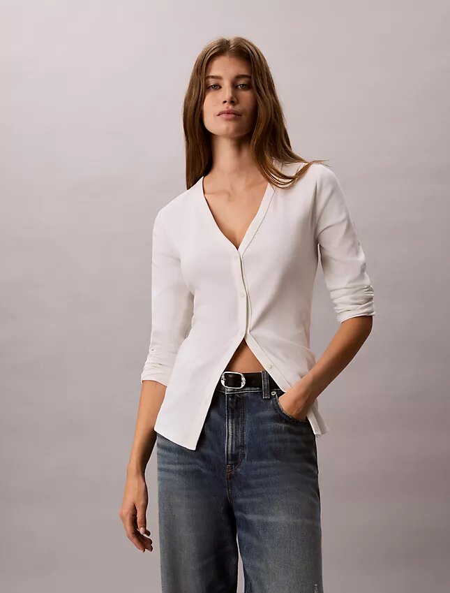 Cardigan slim à fines côtes tissées Monologo Cardigan slim à fines côtes tissées Monologo