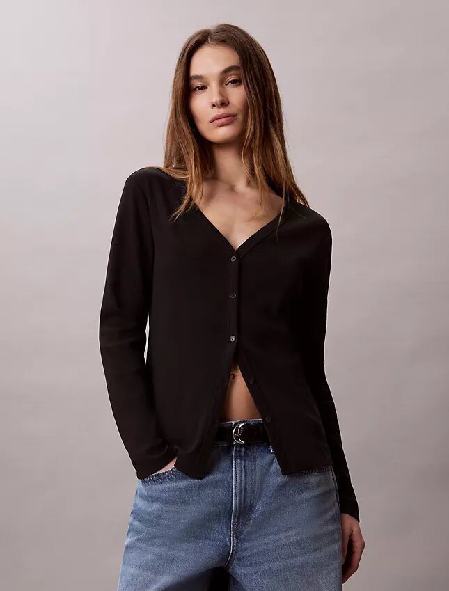 Cardigan slim à fines côtes tissées Monologo Cardigan slim à fines côtes tissées Monologo
