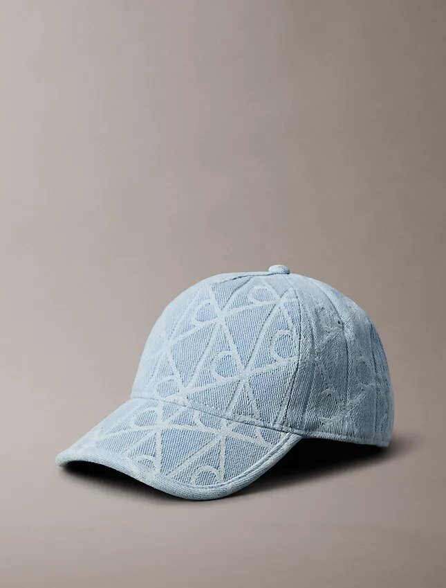 Casquette de baseball en Denim avec logo emblématique sur toute la surface Casquette de baseball en Denim avec logo emblématique sur toute la surface