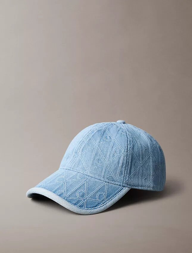 Casquette de baseball en Denim avec logo emblématique sur toute la surface Casquette de baseball en Denim avec logo emblématique sur toute la surface