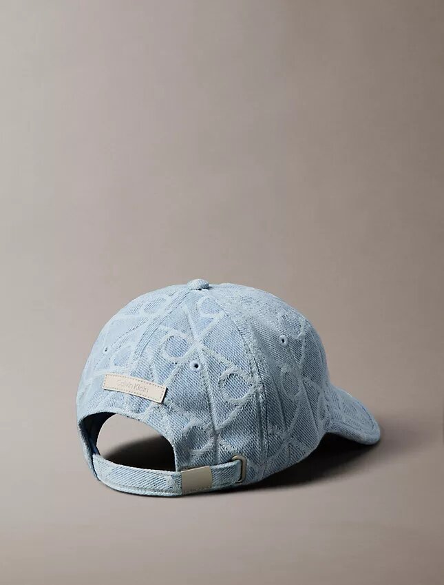 Casquette de baseball en Denim avec logo emblématique sur toute la surface Casquette de baseball en Denim avec logo emblématique sur toute la surface