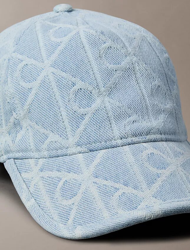 Casquette de baseball en Denim avec logo emblématique sur toute la surface Casquette de baseball en Denim avec logo emblématique sur toute la surface