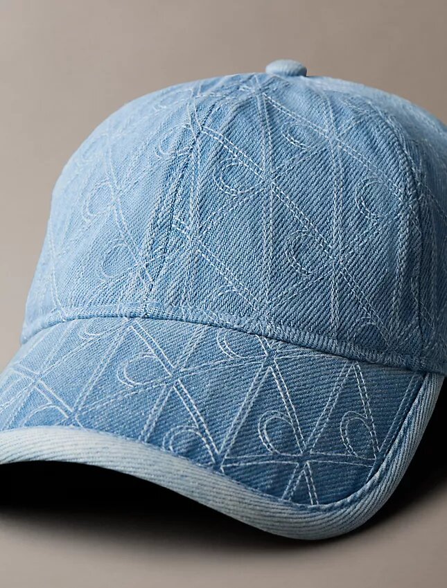 Casquette de baseball en Denim avec logo emblématique sur toute la surface Casquette de baseball en Denim avec logo emblématique sur toute la surface