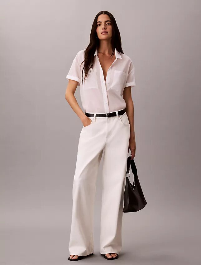 Chemise ample boutonnée en coton mélangé Chemise ample boutonnée en coton mélangé