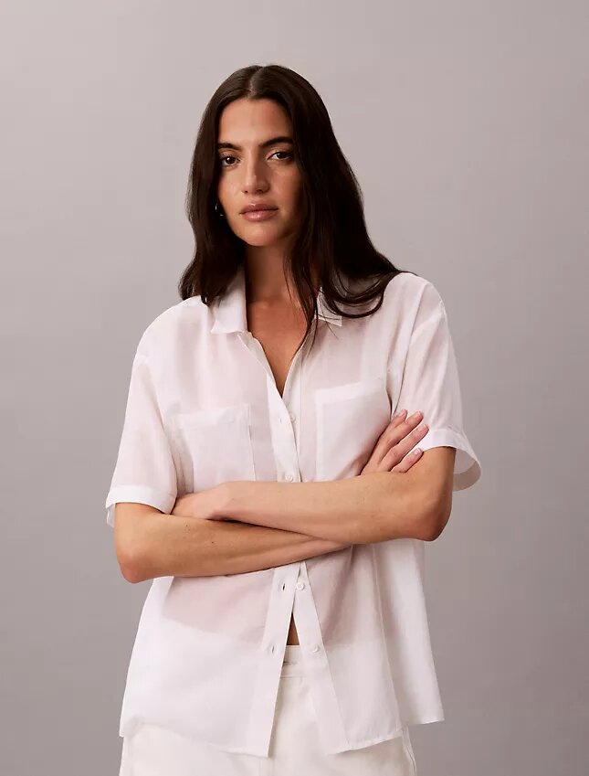 Chemise ample boutonnée en coton mélangé Chemise ample boutonnée en coton mélangé
