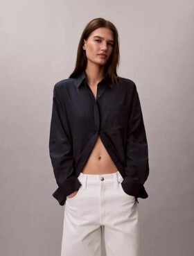 Chemise ample boutonnée en mélange de lin