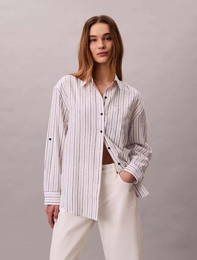 Chemise ample boutonnée en mélange de lin Chemise ample boutonnée en mélange de lin