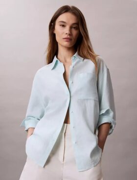 Chemise ample boutonnée en mélange de lin