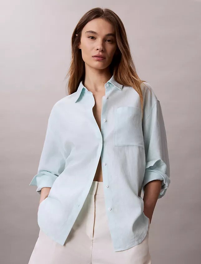 Chemise ample boutonnée en mélange de lin Chemise ample boutonnée en mélange de lin