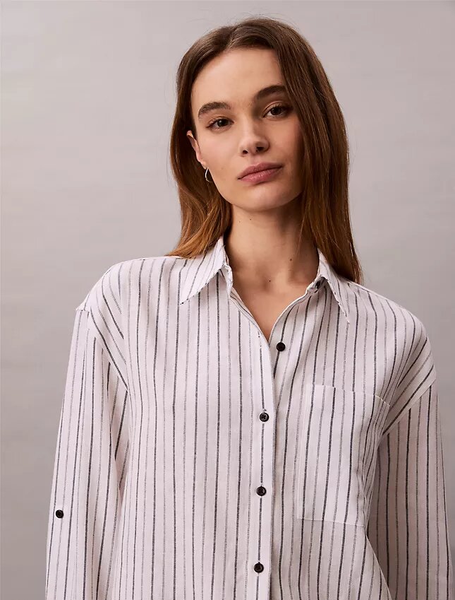 Chemise ample boutonnée en mélange de lin Chemise ample boutonnée en mélange de lin