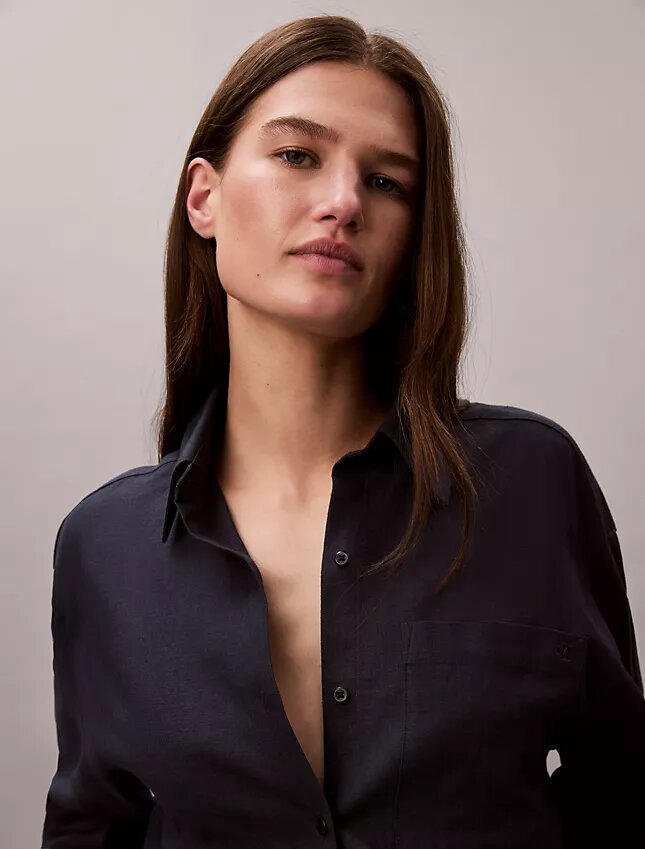 Chemise ample boutonnée en mélange de lin Chemise ample boutonnée en mélange de lin