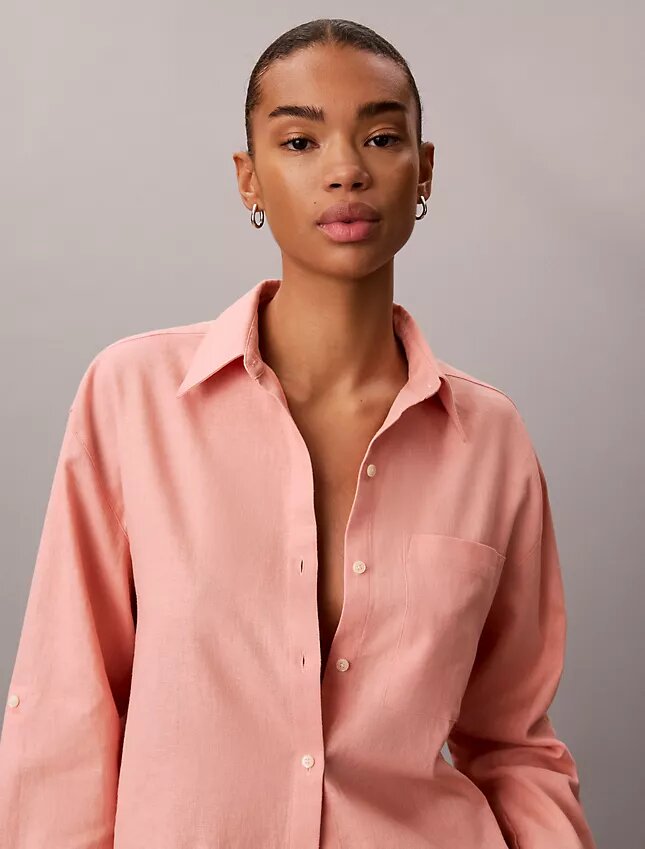 Chemise ample boutonnée en mélange de lin Chemise ample boutonnée en mélange de lin