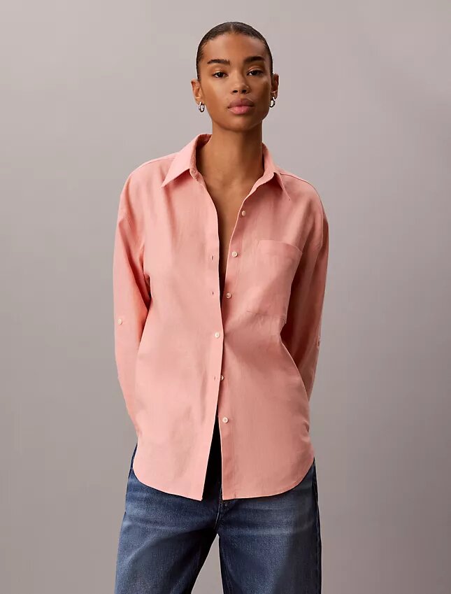 Chemise ample boutonnée en mélange de lin Chemise ample boutonnée en mélange de lin