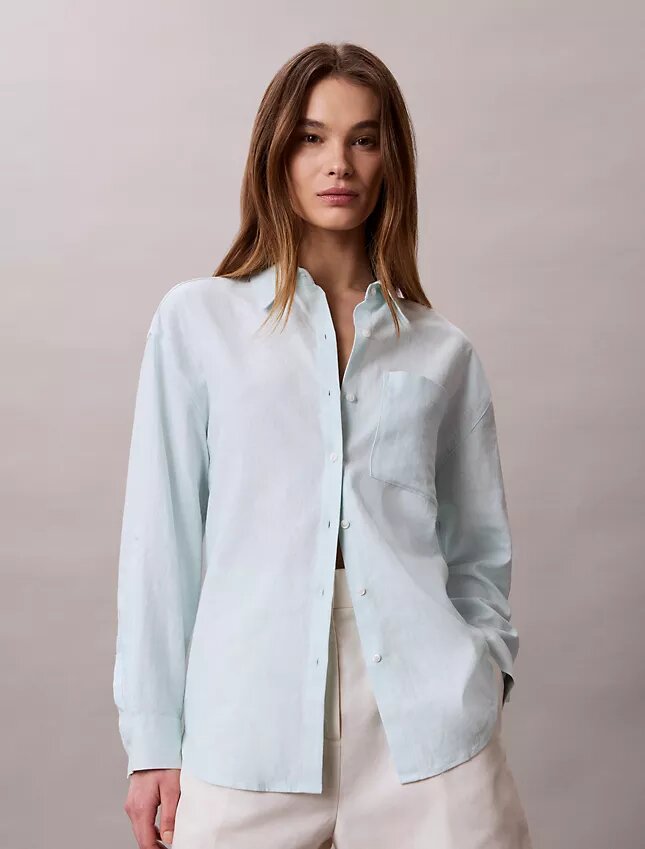 Chemise ample boutonnée en mélange de lin Chemise ample boutonnée en mélange de lin