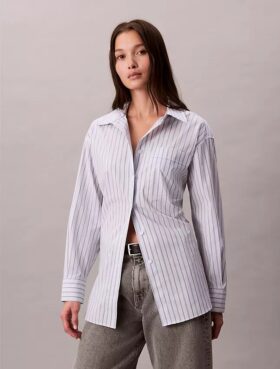 Chemise ample à boutons en popeline rayée