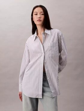 Chemise ample à boutons en popeline rayée