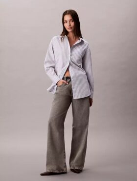Chemise ample à boutons en popeline rayée