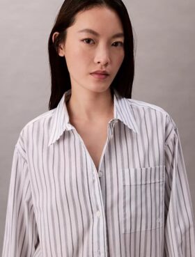 Chemise ample à boutons en popeline rayée