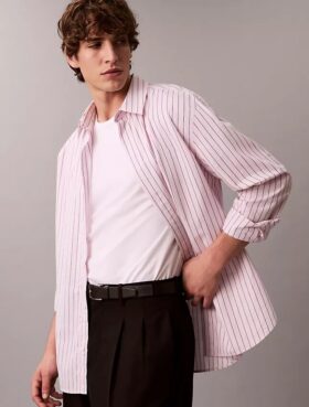Chemise ample à rayures en coton, boutonnée