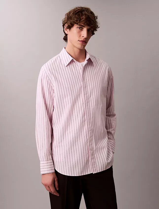 Chemise ample à rayures en coton, boutonnée Chemise ample à rayures en coton, boutonnée