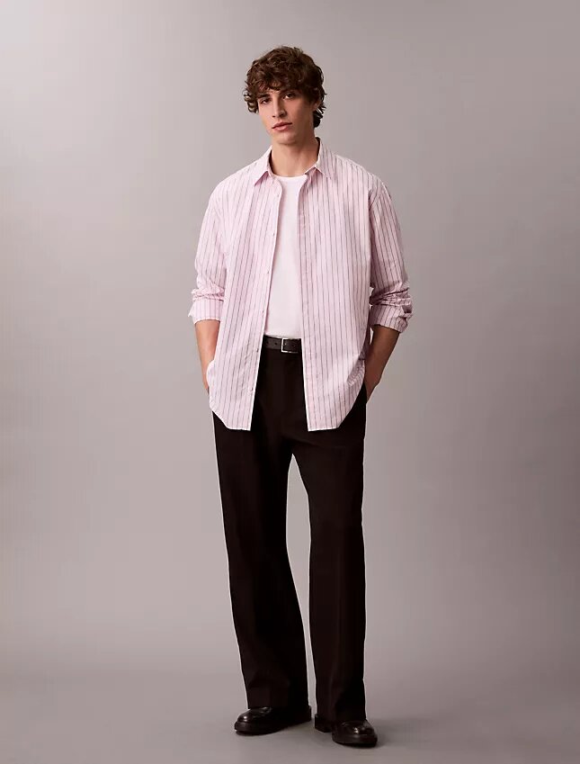 Chemise ample à rayures en coton, boutonnée Chemise ample à rayures en coton, boutonnée