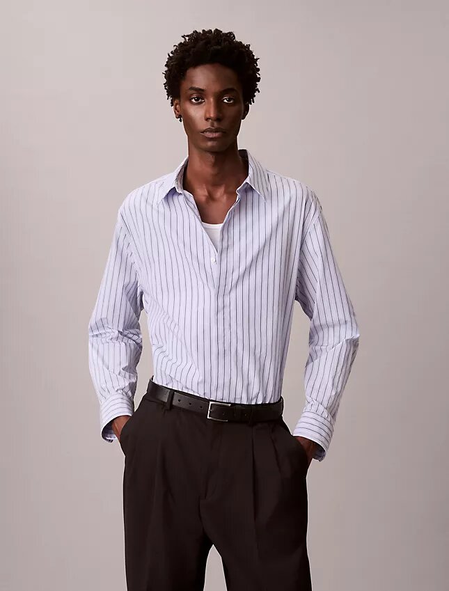 Chemise ample à rayures en coton, boutonnée Chemise ample à rayures en coton, boutonnée