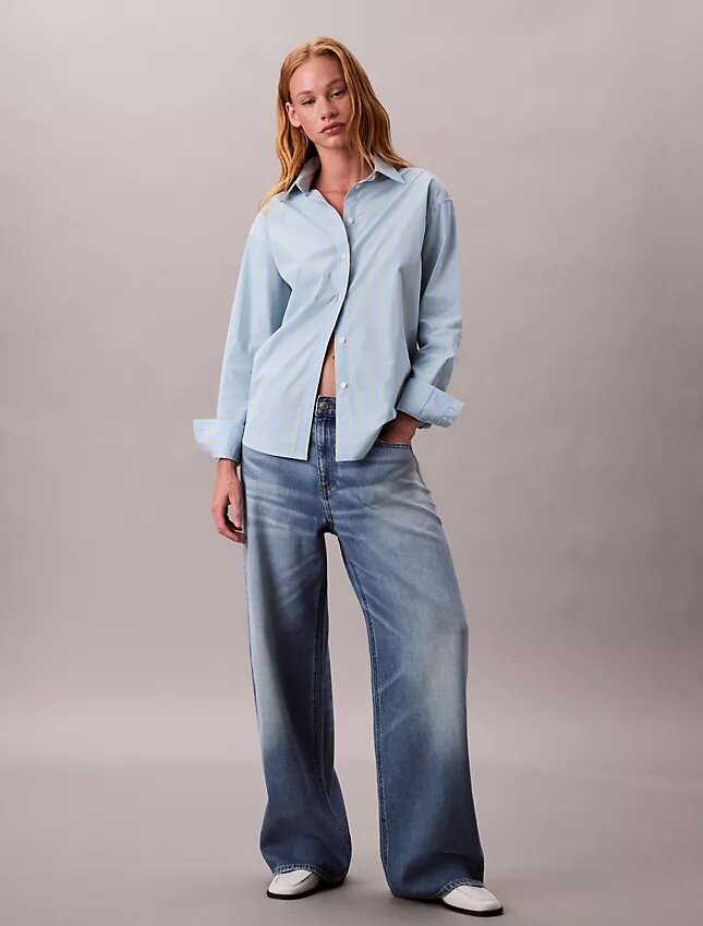 Chemise ample à rayures en coton, boutonnée Chemise ample à rayures en coton, boutonnée