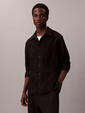 Chemise boutonnée ample en laine mélangée