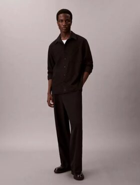 Chemise boutonnée ample en laine mélangée