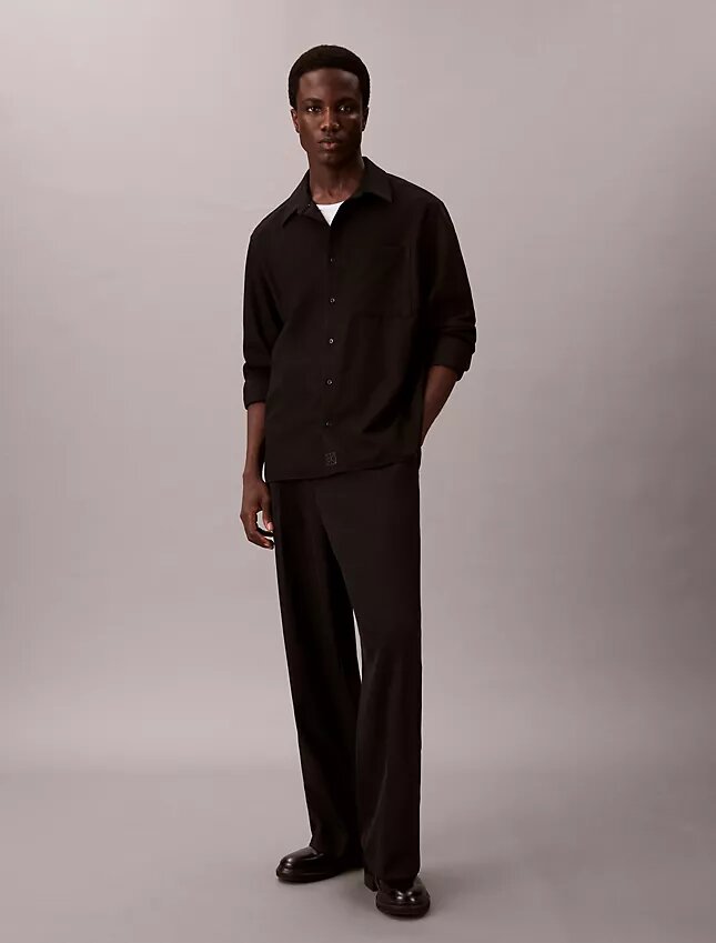 Chemise boutonnée ample en laine mélangée Chemise boutonnée ample en laine mélangée