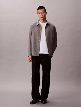 Chemise boutonnée ample en laine mélangée
