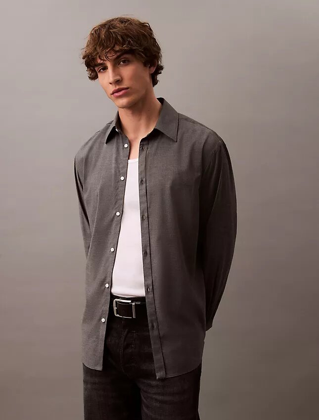 Chemise boutonnée ample en mélange de laine Chemise boutonnée ample en mélange de laine