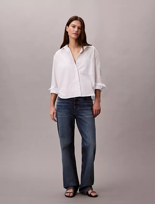 Chemise boutonnée ample en popeline de coton Chemise boutonnée ample en popeline de coton