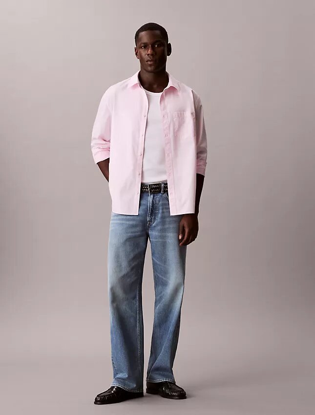 Chemise boutonnée ample en popeline lavée Chemise boutonnée ample en popeline lavée