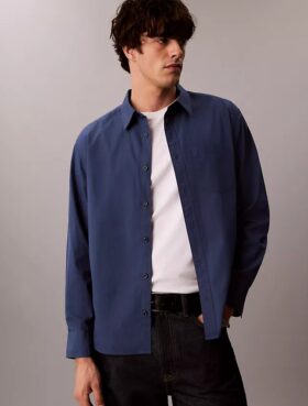 Chemise boutonnée ample en popeline lavée